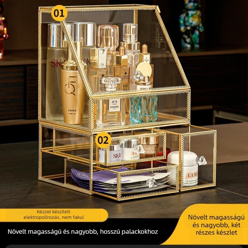 Üvegből készült kozmetikai doboz készlet, flip fedéllel, japán stílus, kapacitás 18