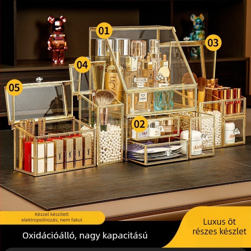 Üvegből készült kozmetikai doboz készlet, flip fedéllel, japán stílus, kapacitás 18