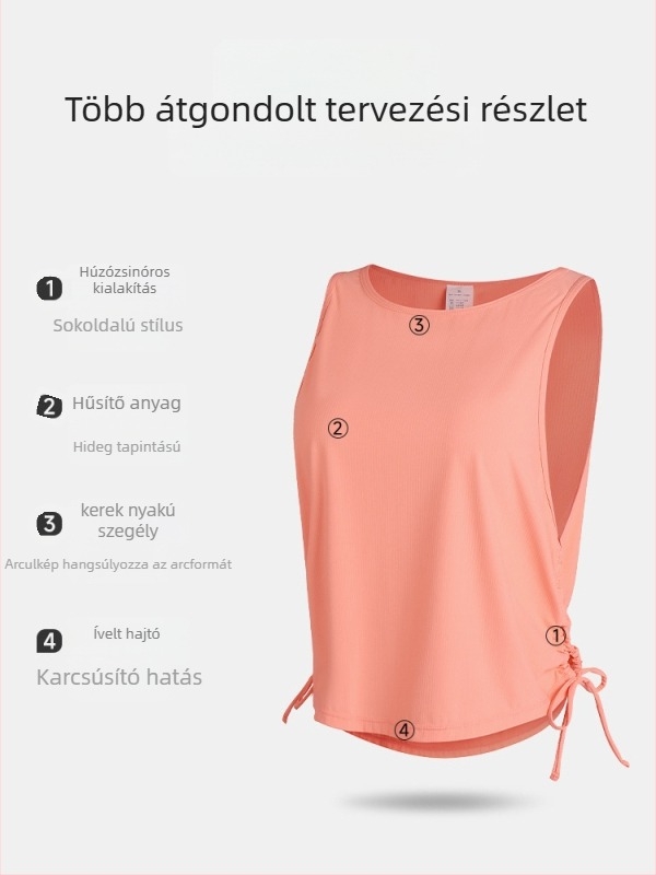 Női ujjatlan sportmellény, lélegző és nedvességelvezető, plisírozott dizájn, 85% nylon szálból