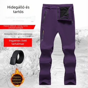 6819 Férfi téli kültéri nadrág fleece-béléssel, hosszú szabású, egyenes szár, magas derék, vastag, sportos-napi viselet