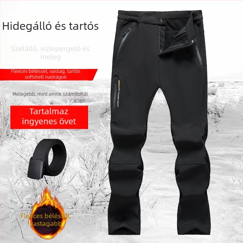 6819 Férfi téli kültéri nadrág fleece-béléssel, hosszú szabású, egyenes szár, magas derék, vastag, sportos-napi viselet