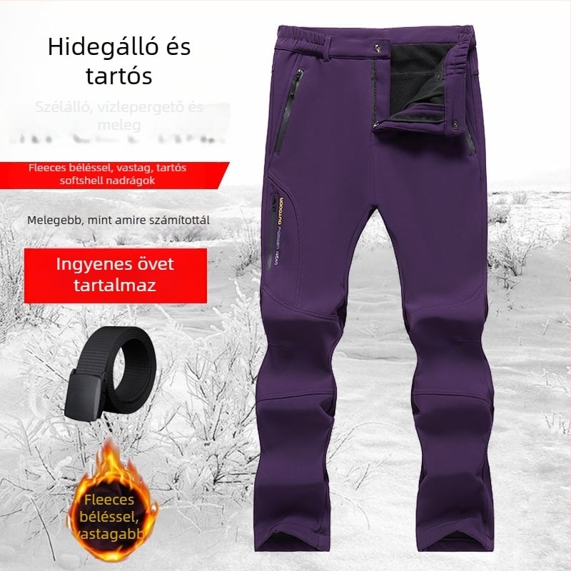 6819 Férfi téli kültéri nadrág fleece-béléssel, hosszú szabású, egyenes szár, magas derék, vastag, sportos-napi viselet