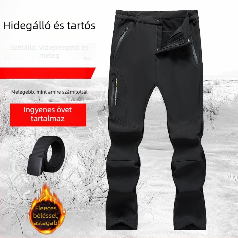 6819 Férfi téli kültéri nadrág fleece-béléssel, hosszú szabású, egyenes szár, magas derék, vastag, sportos-napi viselet