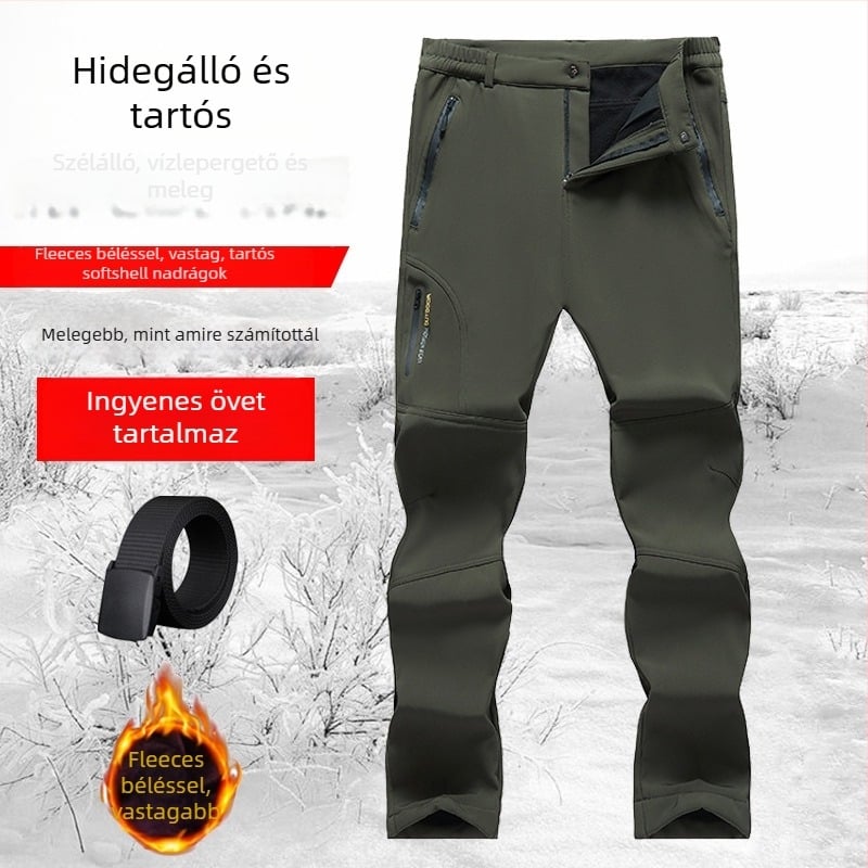 6819 Férfi téli kültéri nadrág fleece-béléssel, hosszú szabású, egyenes szár, magas derék, vastag, sportos-napi viselet