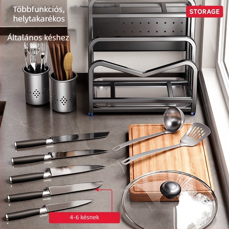 Konyhai késraktár rozsdamentes acélból — 304 rozsdamentes acél, telepítés nélkül, modern minimalista stílus