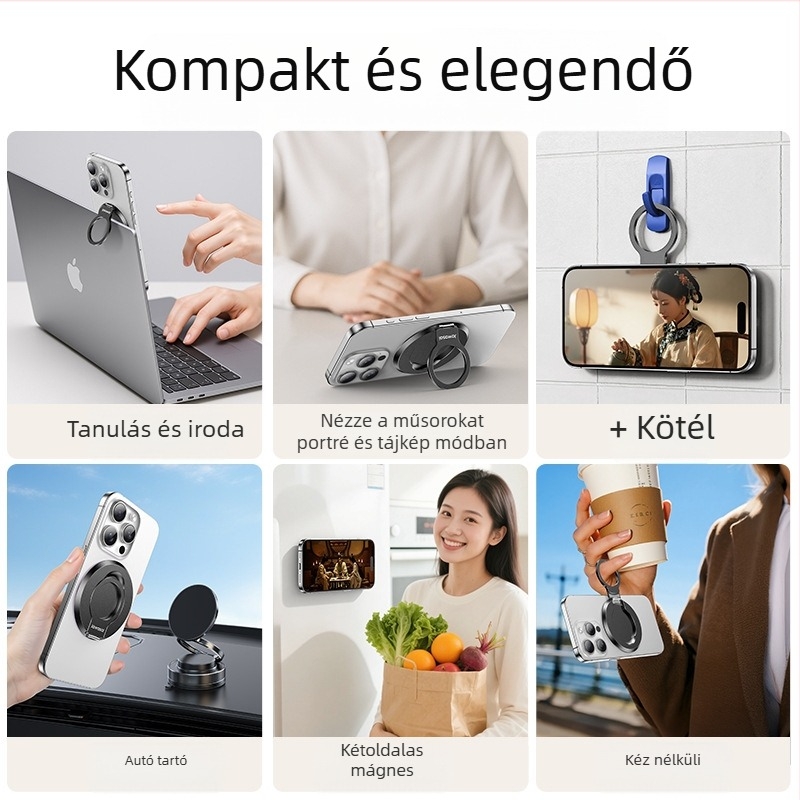 Mágneses gyűrűs telefontartó – ötvözet, összecsukható, univerzális stílus, jogosult magánmárka