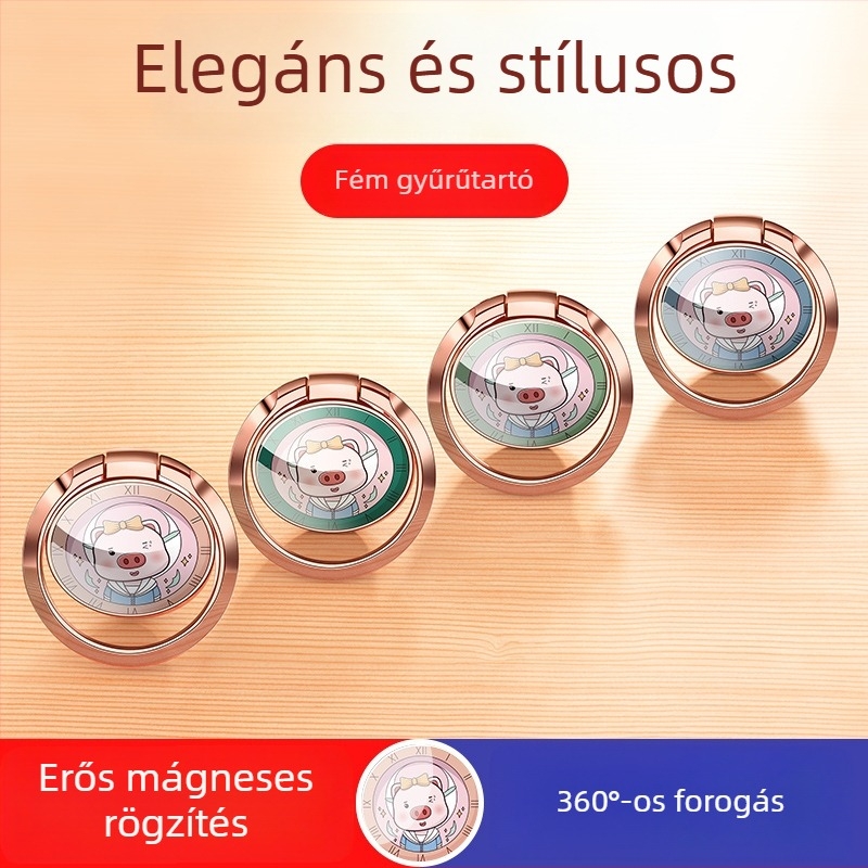 Telefon-tartó gyűrű, modell malac gyűrűzár, fém, asztali használat, testreszabható