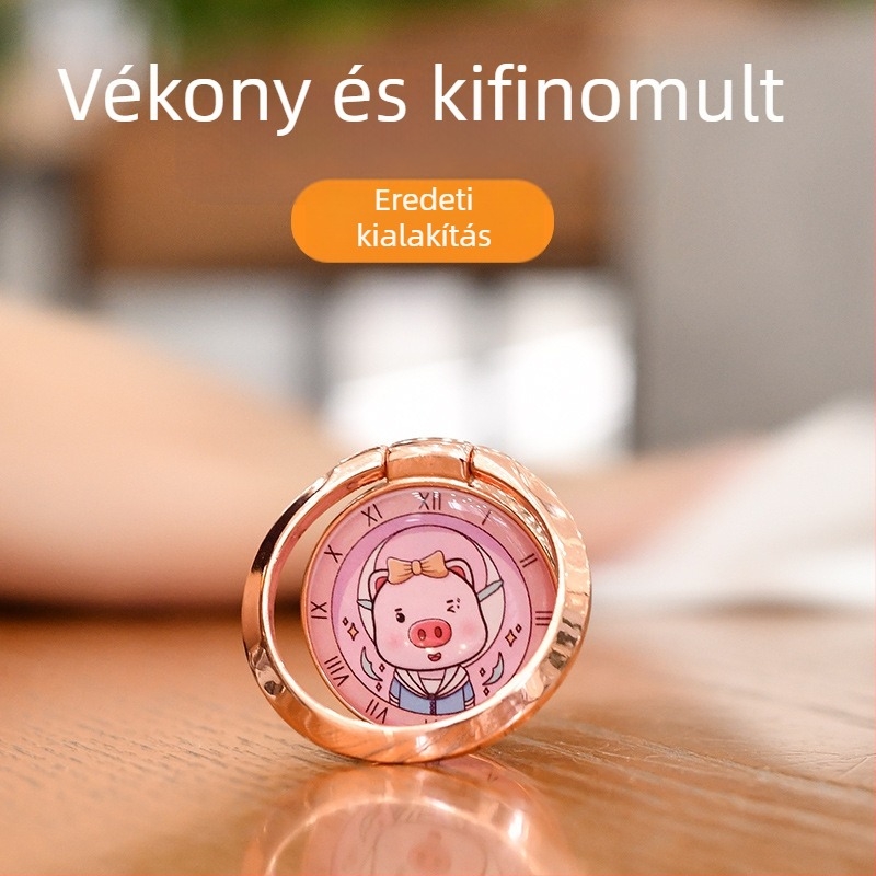Telefon-tartó gyűrű, modell malac gyűrűzár, fém, asztali használat, testreszabható