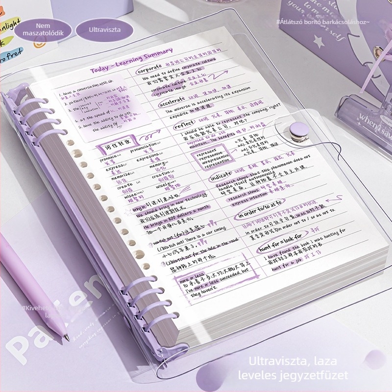 Minimalista B5-ös notesz levehető lappal és átlátszó PVC‑s puha borítással, vastagabb A5 formátumú jegyzetfüzet tanuláshoz és irodai használathoz