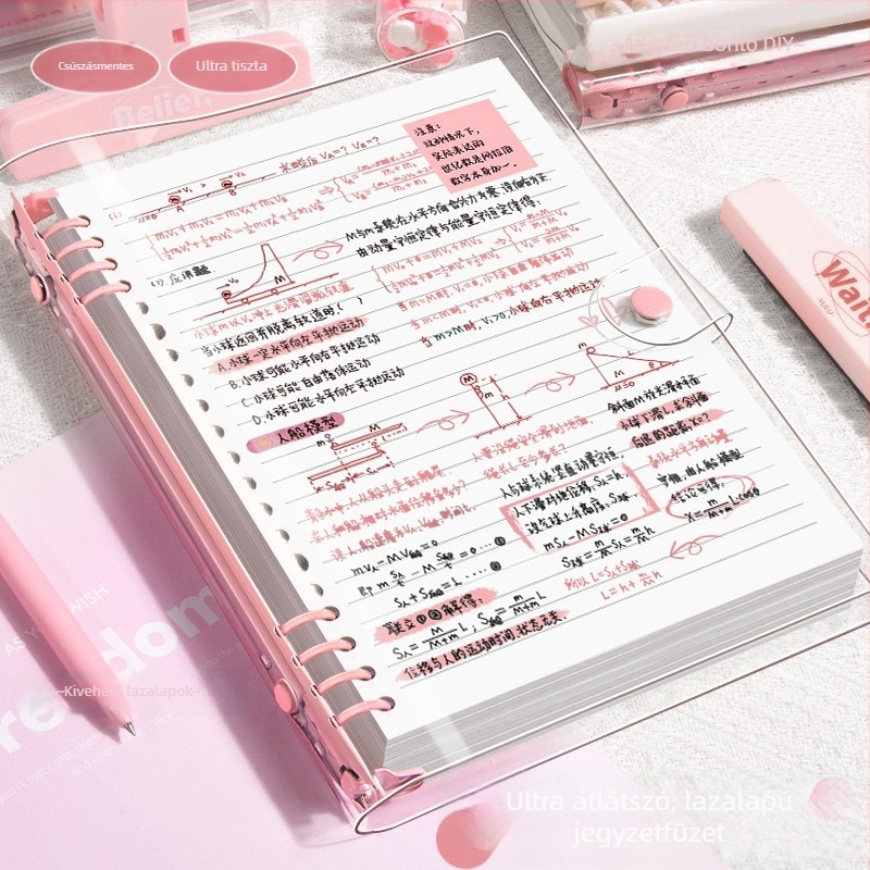 Minimalista B5-ös notesz levehető lappal és átlátszó PVC‑s puha borítással, vastagabb A5 formátumú jegyzetfüzet tanuláshoz és irodai használathoz