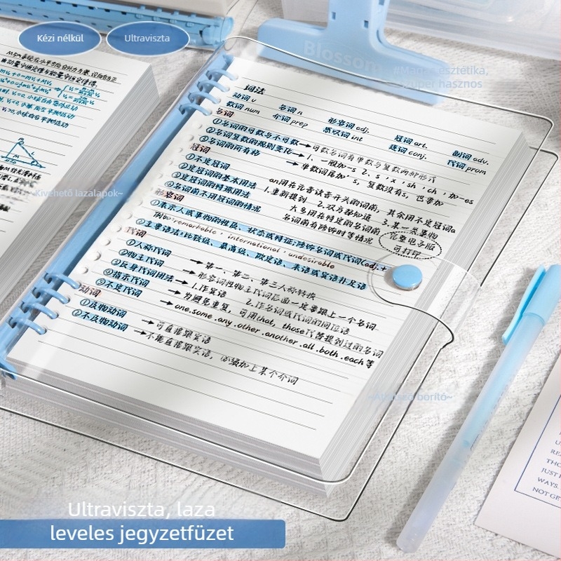 Minimalista B5-ös notesz levehető lappal és átlátszó PVC‑s puha borítással, vastagabb A5 formátumú jegyzetfüzet tanuláshoz és irodai használathoz