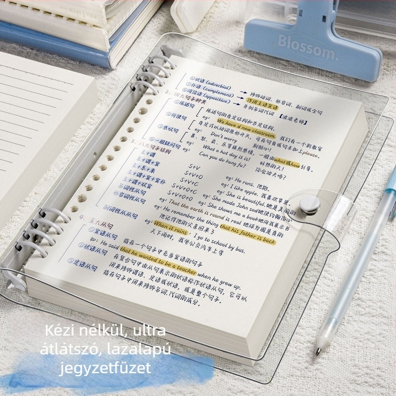 Minimalista B5-ös notesz levehető lappal és átlátszó PVC‑s puha borítással, vastagabb A5 formátumú jegyzetfüzet tanuláshoz és irodai használathoz