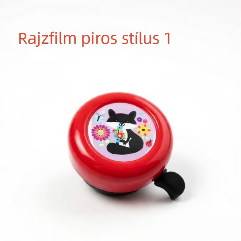 Gyerekeknek tervezett kerékpárcsengő, modell Red Heart Cartoon, márka Green Riding Morning Star, anyaga műanyag, 54 mm-es átmérő, termékszám 11A-54.