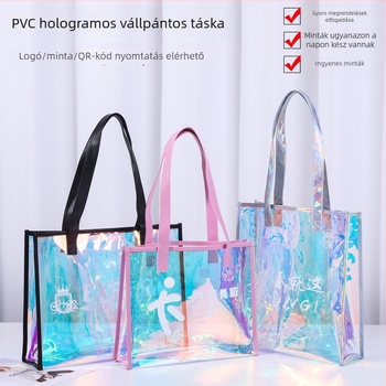 PVC lézer tote táska, átlátszó PP műanyag, kétszeres rétegvastagság 60, De baby márka, magáncímke lehetőség