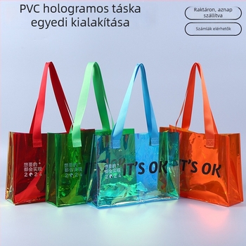 PVC lézer tote táska, átlátszó PP műanyag, kétszeres rétegvastagság 60, De baby márka, magáncímke lehetőség