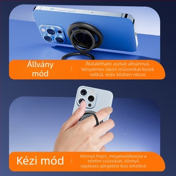 Fém mágneses ujjgyűrű tartó és asztali állvány telefonhoz, 360° forgás
