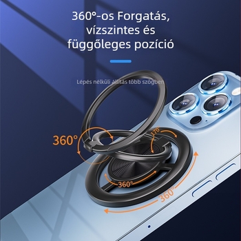 Fém mágneses ujjgyűrű tartó és asztali állvány telefonhoz, 360° forgás