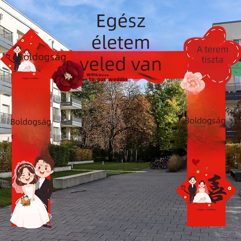 Esküvői ív oszlopokkal, kültéri kapu dekorációhoz — szintetikus rostból, karton csomagolás