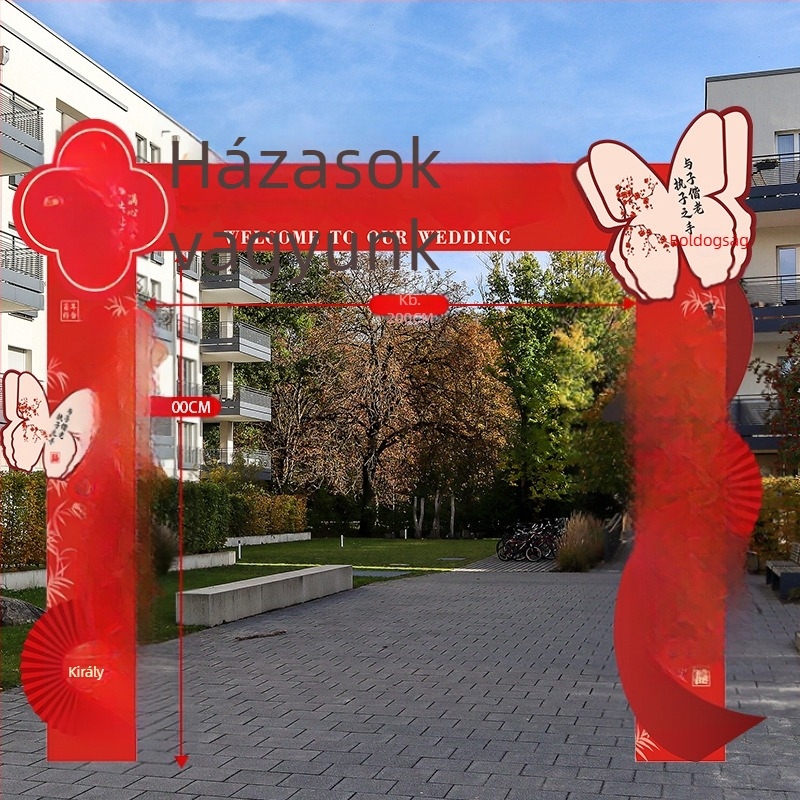 Esküvői ív oszlopokkal, kültéri kapu dekorációhoz — szintetikus rostból, karton csomagolás
