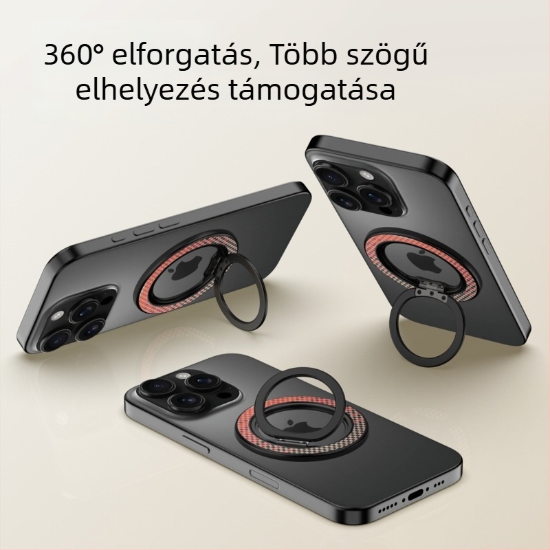 CX-2 MagSafe mágnesgyűrű Kevlar-kockás mintával és szénszálas textúrával, 360°-os forgó állvánnyal