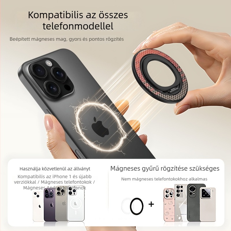 CX-2 MagSafe mágnesgyűrű Kevlar-kockás mintával és szénszálas textúrával, 360°-os forgó állvánnyal