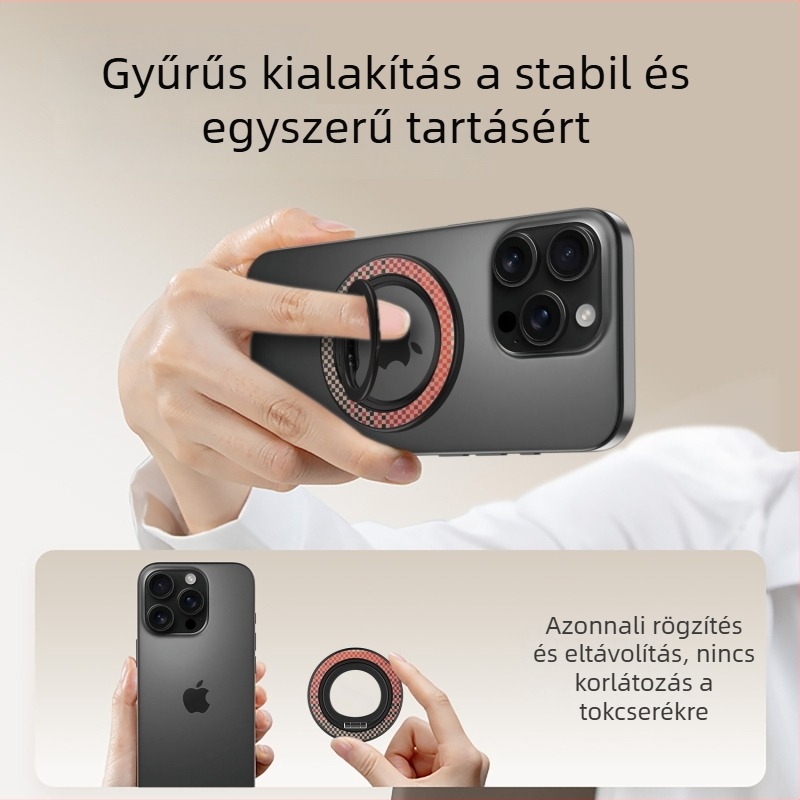 CX-2 MagSafe mágnesgyűrű Kevlar-kockás mintával és szénszálas textúrával, 360°-os forgó állvánnyal