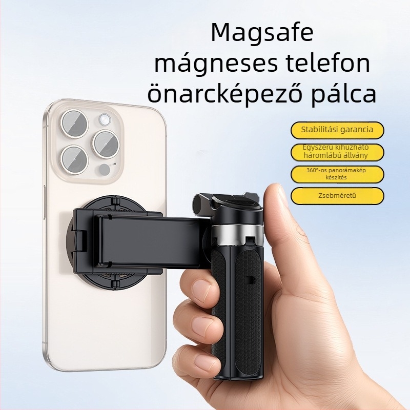 Selfie bot háromlábú állvánnyal, visszahúzható, Bluetooth, távirányítóval, ötvözetből készült, hordozható