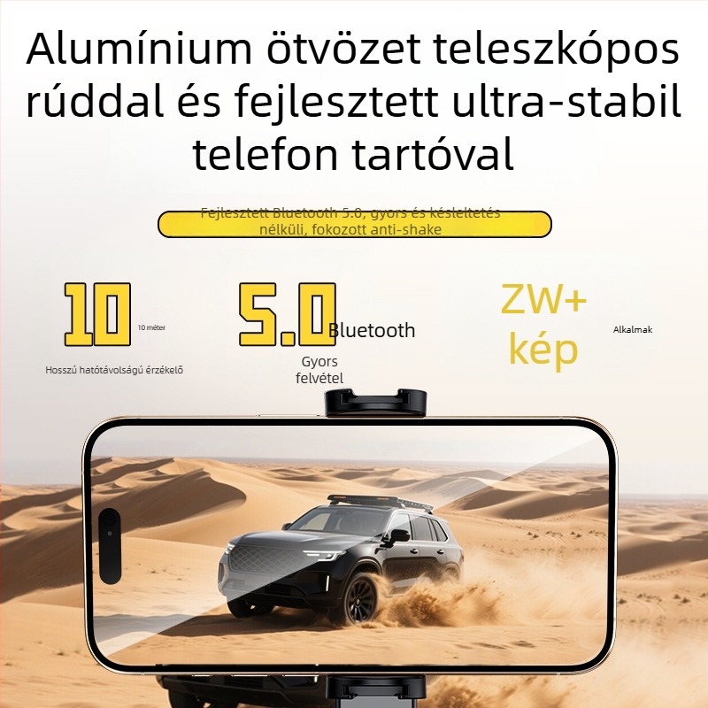 Selfie bot háromlábú állvánnyal, visszahúzható, Bluetooth, távirányítóval, ötvözetből készült, hordozható