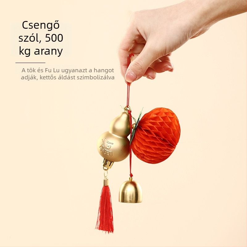 2026-os Ló éve tök harang díszfüggő — kínai újév ünnepi dekoráció, Happy togethers, csomagolás Opp zacskó, anyag: Egyéb