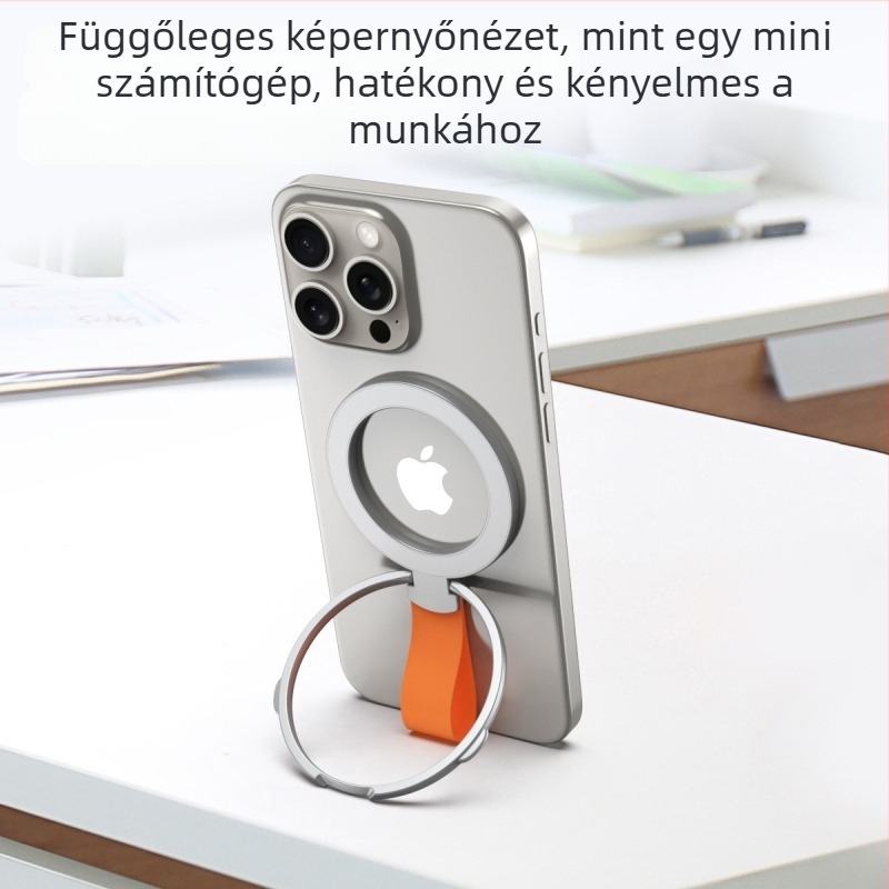 Fémes mágneses forgó autótelefon-tartó gyűrűs tartóval, MagSafe kompatibilis