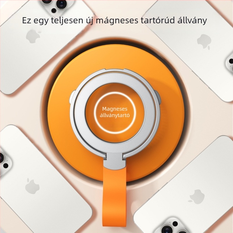 Fémes mágneses forgó autótelefon-tartó gyűrűs tartóval, MagSafe kompatibilis