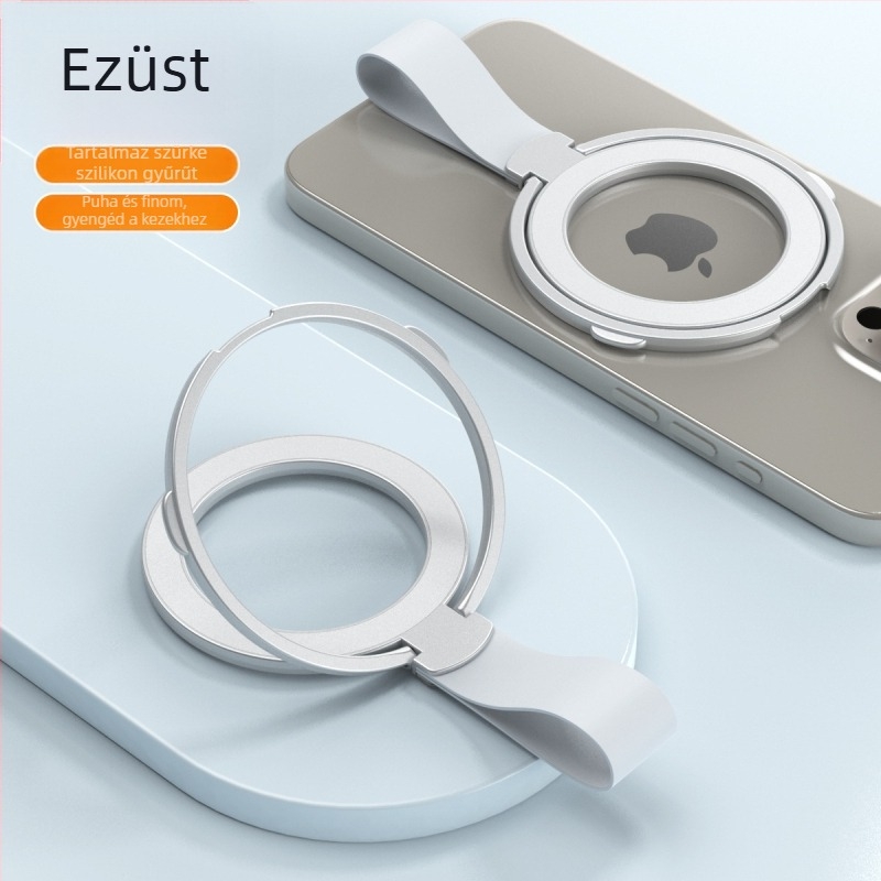 Fémes mágneses forgó autótelefon-tartó gyűrűs tartóval, MagSafe kompatibilis