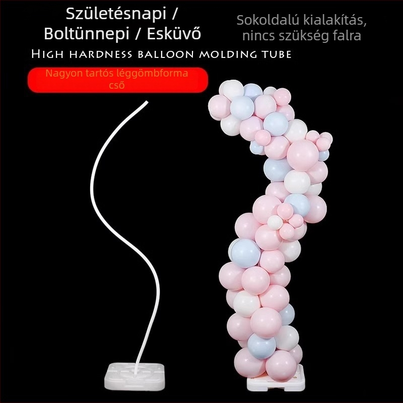 Esküvői hátfalív, hajlékony alumínium-plasztik csövekből és PVC-ből, nem szabályos ballon-formájú csövek, nagy papír virágos oszlopok