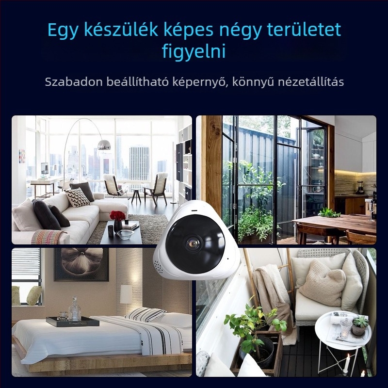 Beltéri vezeték nélküli Wi-Fi kamera 360° panoráma fisheye, 2.8mm objektív, 960P HD, IR éjjellátás 10 m-ig, 5V tápegység