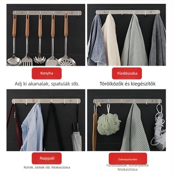 Fúrás nélküli 304 rozsdamentes acél akasztók konyha- és fürdőszoba ajtókhoz — falra szerelhető tároló és ruhatartó, egyszerű, modern stílus, CUPC tanúsítvány
