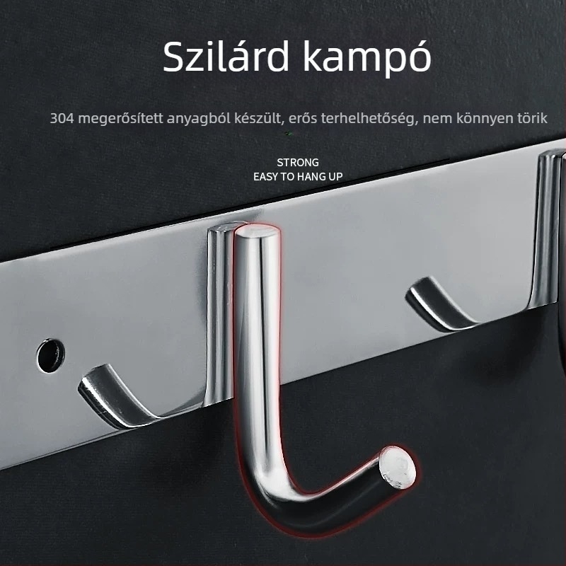 Fúrás nélküli 304 rozsdamentes acél akasztók konyha- és fürdőszoba ajtókhoz — falra szerelhető tároló és ruhatartó, egyszerű, modern stílus, CUPC tanúsítvány