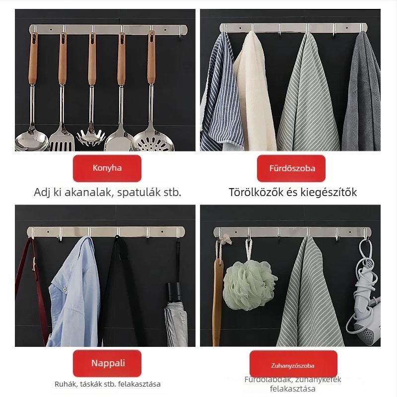 Fúrás nélküli 304 rozsdamentes acél akasztók konyha- és fürdőszoba ajtókhoz — falra szerelhető tároló és ruhatartó, egyszerű, modern stílus, CUPC tanúsítvány