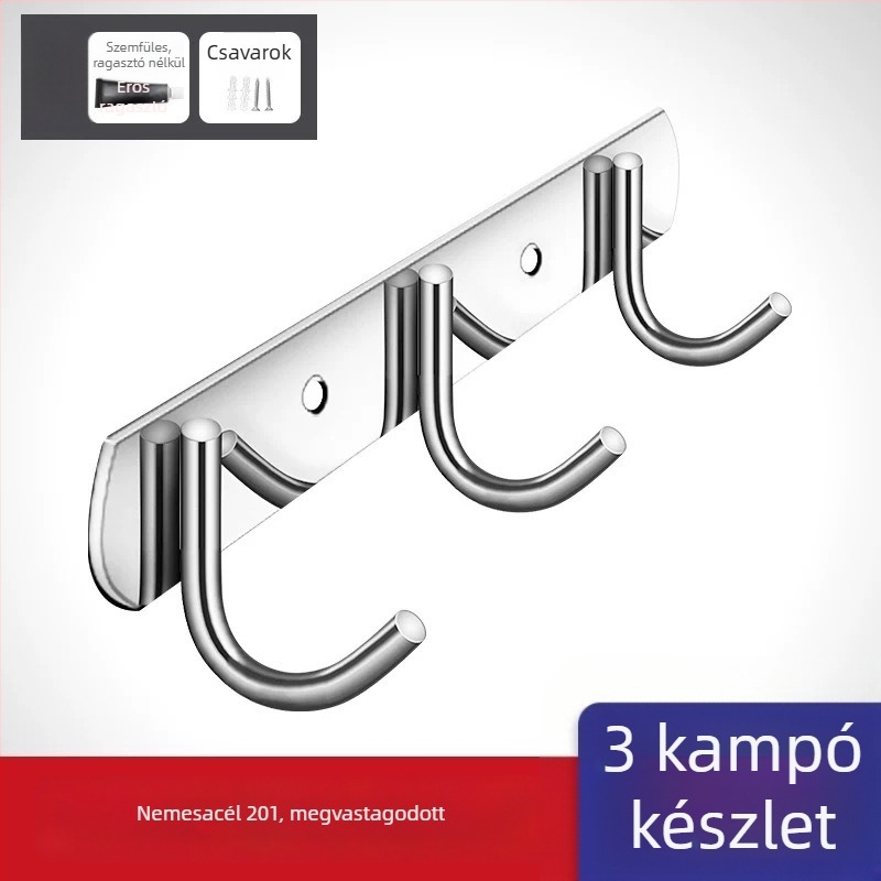 Fúrás nélküli 304 rozsdamentes acél akasztók konyha- és fürdőszoba ajtókhoz — falra szerelhető tároló és ruhatartó, egyszerű, modern stílus, CUPC tanúsítvány