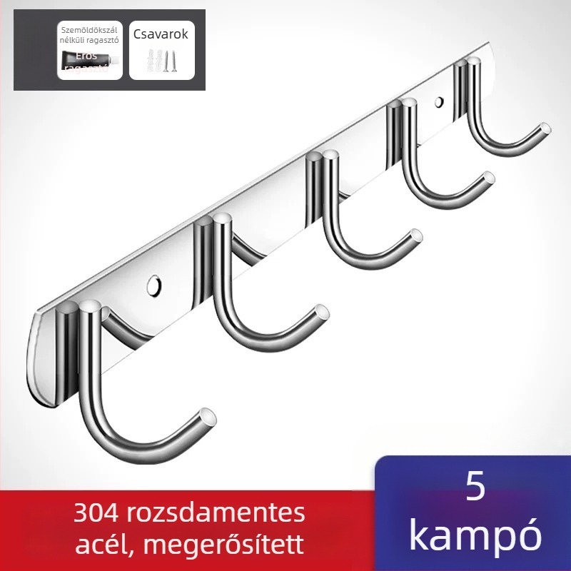 Fúrás nélküli 304 rozsdamentes acél akasztók konyha- és fürdőszoba ajtókhoz — falra szerelhető tároló és ruhatartó, egyszerű, modern stílus, CUPC tanúsítvány