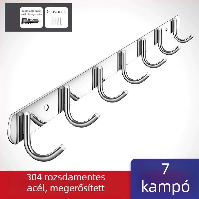 Fúrás nélküli 304 rozsdamentes acél akasztók konyha- és fürdőszoba ajtókhoz — falra szerelhető tároló és ruhatartó, egyszerű, modern stílus, CUPC tanúsítvány