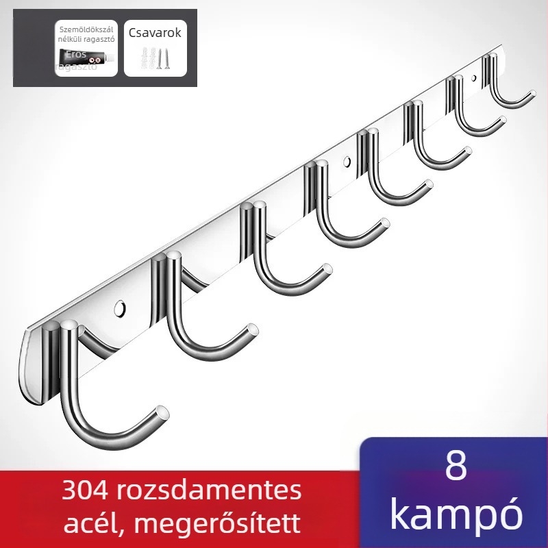 Fúrás nélküli 304 rozsdamentes acél akasztók konyha- és fürdőszoba ajtókhoz — falra szerelhető tároló és ruhatartó, egyszerű, modern stílus, CUPC tanúsítvány