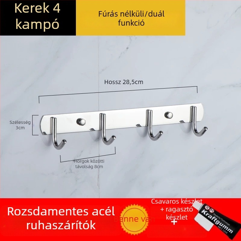 Fúrás nélküli 304 rozsdamentes acél akasztók konyha- és fürdőszoba ajtókhoz — falra szerelhető tároló és ruhatartó, egyszerű, modern stílus, CUPC tanúsítvány
