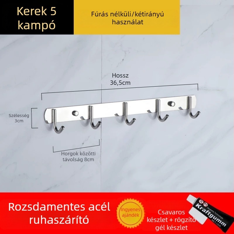 Fúrás nélküli 304 rozsdamentes acél akasztók konyha- és fürdőszoba ajtókhoz — falra szerelhető tároló és ruhatartó, egyszerű, modern stílus, CUPC tanúsítvány