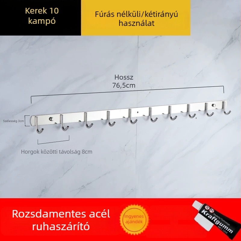 Fúrás nélküli 304 rozsdamentes acél akasztók konyha- és fürdőszoba ajtókhoz — falra szerelhető tároló és ruhatartó, egyszerű, modern stílus, CUPC tanúsítvány