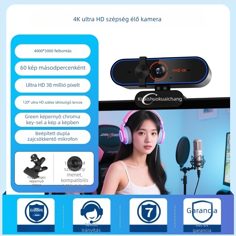 4K USB 2.0 Plug-and-Play Élő Kamera, autofocus, beépített mikrofon, 60FPS