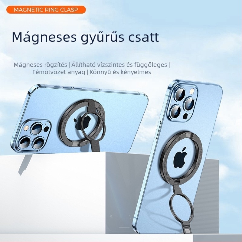 Gyűrűs telefon tartó – 360° forgatható, összecsukható, fém asztali tartó, MagSafe mágneses csatlakozás