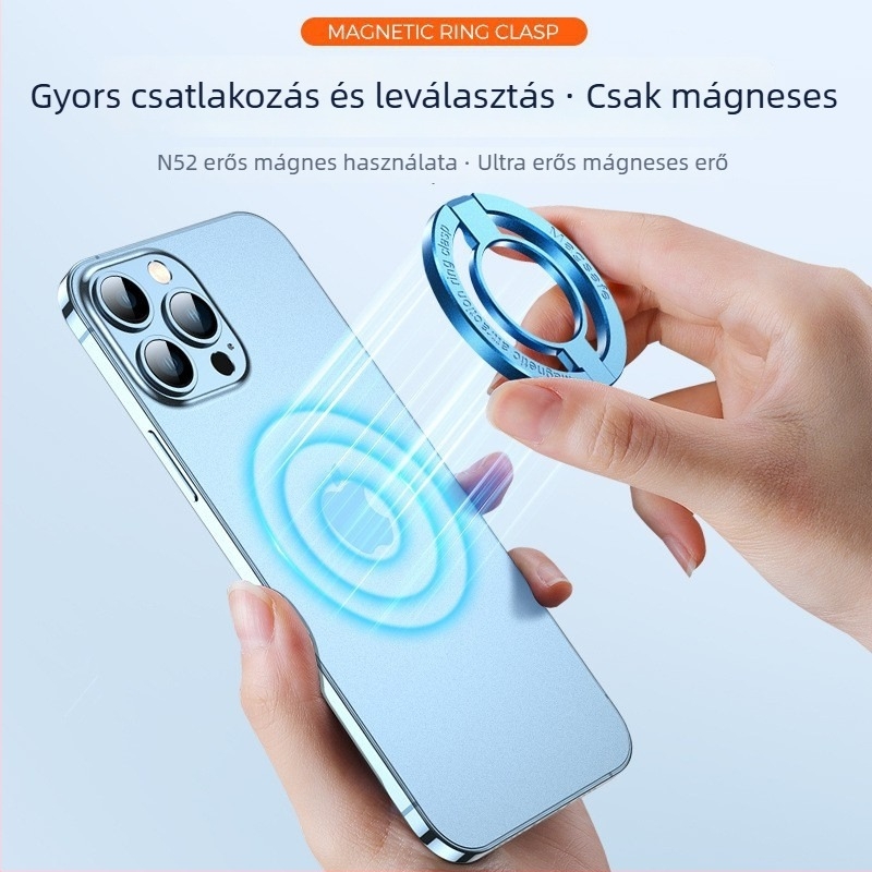 Gyűrűs telefon tartó – 360° forgatható, összecsukható, fém asztali tartó, MagSafe mágneses csatlakozás