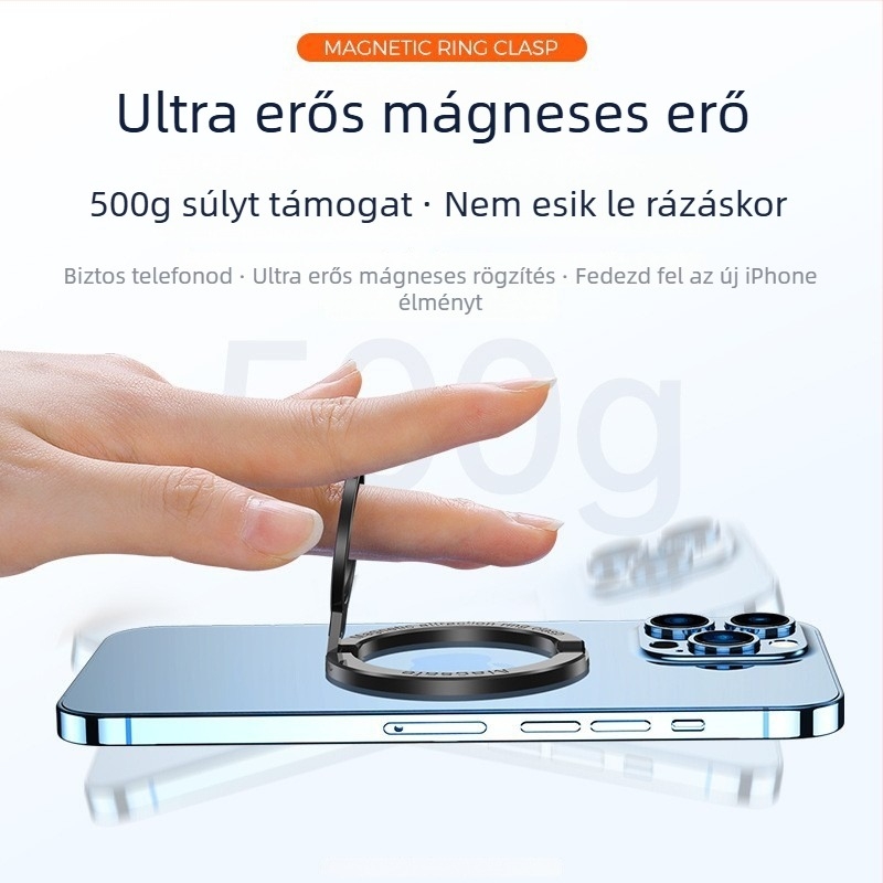 Gyűrűs telefon tartó – 360° forgatható, összecsukható, fém asztali tartó, MagSafe mágneses csatlakozás