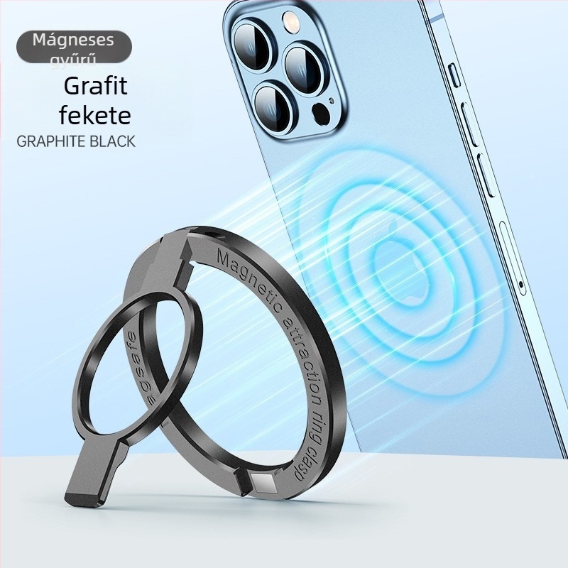 Gyűrűs telefon tartó – 360° forgatható, összecsukható, fém asztali tartó, MagSafe mágneses csatlakozás