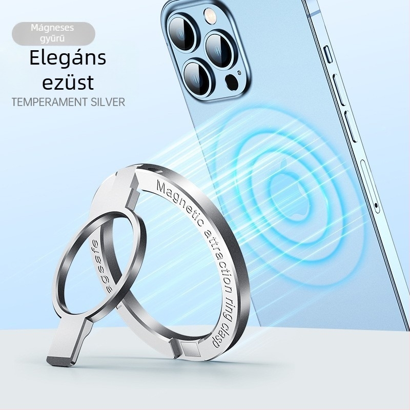 Gyűrűs telefon tartó – 360° forgatható, összecsukható, fém asztali tartó, MagSafe mágneses csatlakozás